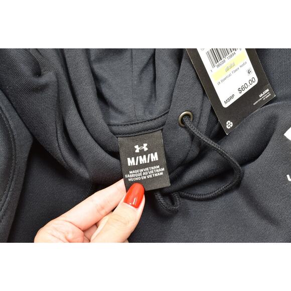 Under Armour Men's Black Essential Fleece Hoodie Regular Size M Cotton Blend NWT - Picture 6 of 8